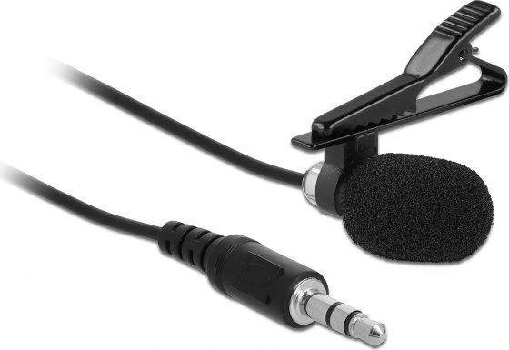 DELOCK Tie Lavalier Microphone Omnidirectional with Clip 3.5mm stereo jack male 3 pin + Adapteris Cable for Išmanusis telefonas and Planšetė