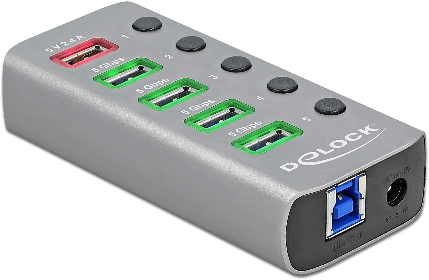 Delock USB 3.2 šakotuvas su 5 prievadais ir mygtukais