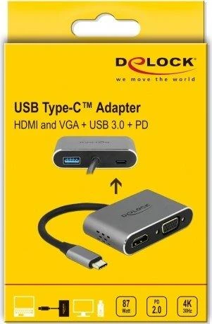 DELOCK USB Type-C adapteris prie HDMI ir VGA su USB 3.0 prievadu ir PD