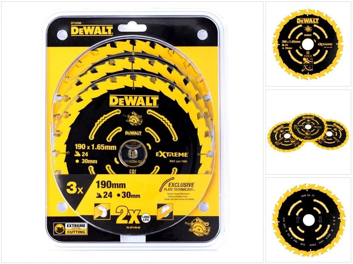 DEWALT pjovimo diskai EXTREME 190x30x1,65 24T 3 vnt