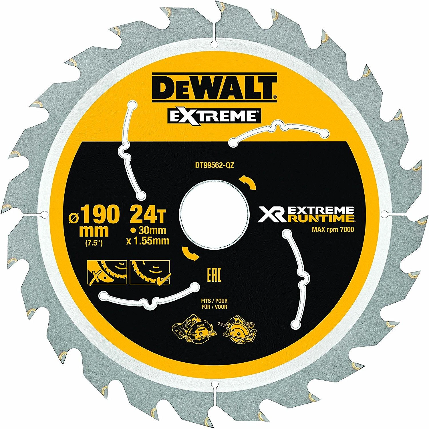 Pjovimo diskas medienai DeWalt DT99562-QZ; 190 mm