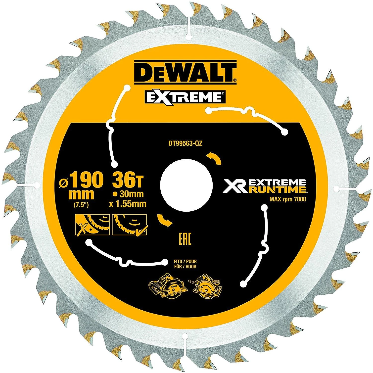 DeWalt Dewalt diskinio pjūklo diskas 190 mm, 36 dantys (DT99563)