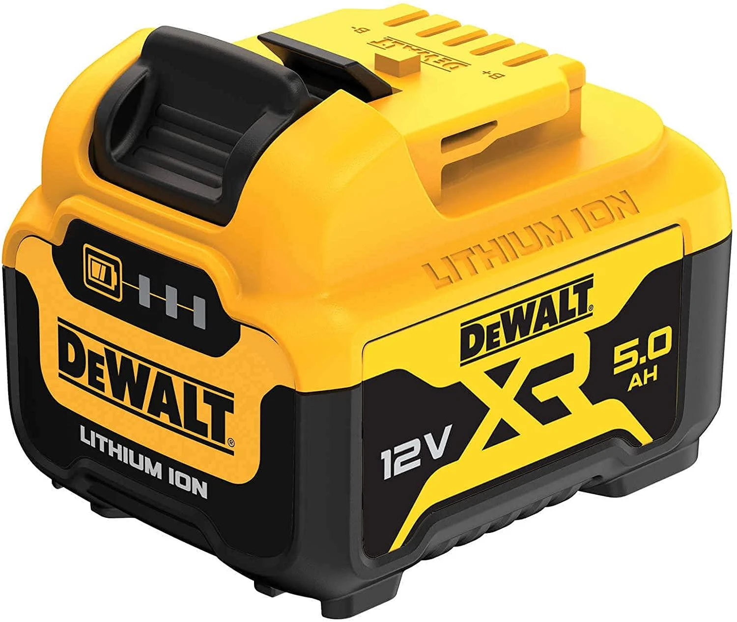 DeWalt 12V 5Ah akumuliatorius - priekinis kampinis vaizdas