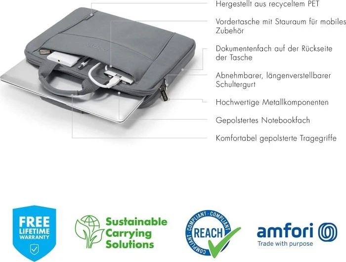 Dicota Krepšys D31301-RPET Eco Slim Case BASE 11–12,5 colio pilkas