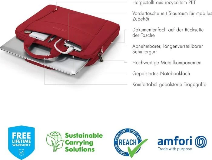 DICOTA Eco Slim Case BASE 13-14,1colių Raudona