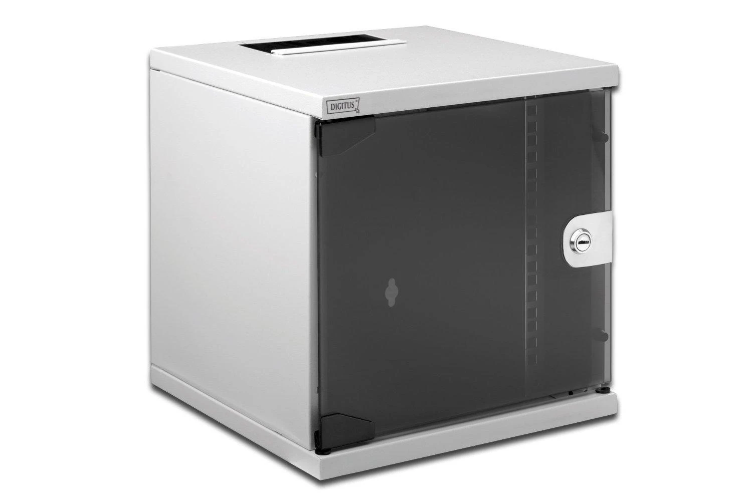 „Digitus“ | 6U sieninė spintelė | DN-10-05U-1 | Saugos klasė IP20; 200° durų atidarymo kampas; Rakinamos apsauginio stiklo durys; 254 mm (10 colių) profilio bėgeliai, sumontuoti priekinėje pusėje spintelės viduje, cinkuoti; 254 mm (10 colių) profilio bėgelių gylis yra reguliuojamas | 33,0 x 31,2 x 30,0 cm | Pilkas