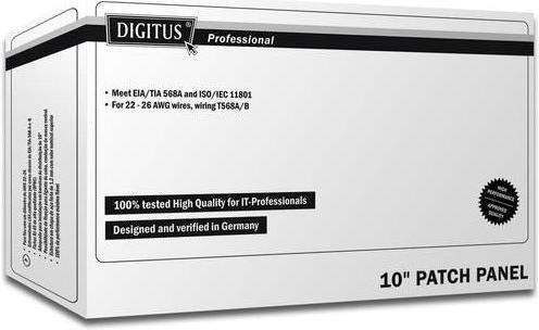 Assmann Electronic DIGITUS CAT 5e D klasės Patch Panel neekranuotas 8 prievadų RJ45 8P8C LSA 1U 254 mm (10 colių) Rack Mount spalva juodas RAL 9005