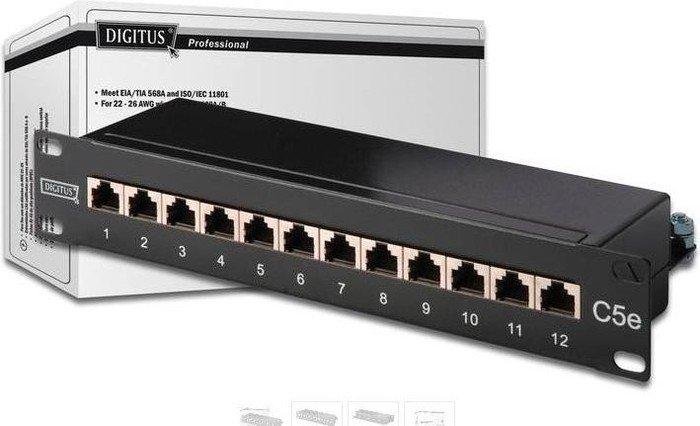 Assmann Electronic DIGITUS CAT 5e D klasės Patch Panel neekranuotas 8 prievadų RJ45 8P8C LSA 1U 254 mm (10 colių) Rack Mount spalva juodas RAL 9005