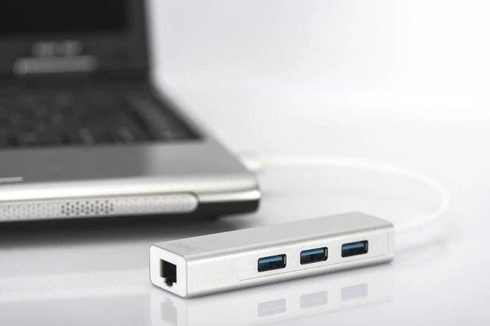 Assmann Electronic DIGITUS USB3.0 3 prievadų HUB & GLAN adapteriai 3xUSB A/F 1xUSB A/M 1xRJ45 LAN