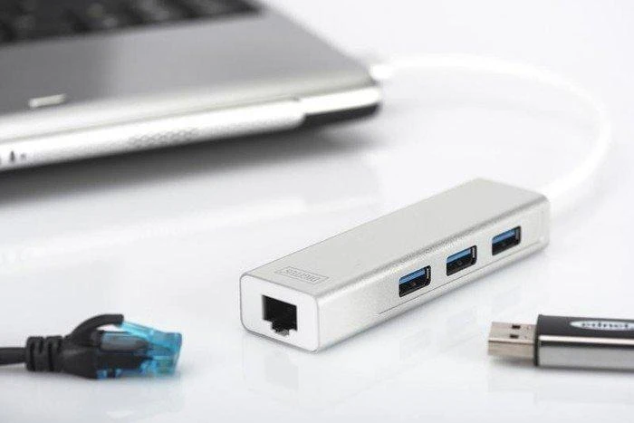 Assmann Electronic DIGITUS USB3.0 3 prievadų HUB & GLAN adapteriai 3xUSB A/F 1xUSB A/M 1xRJ45 LAN
