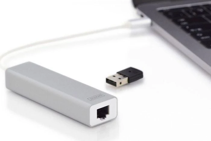 Assmann Electronic DIGITUS 3 Port USB 3.0 Type C Hub su Gigabit Ethernet 3xUSB A/F 1xUSB C/M 1xRJ45 LAN Palaiko Windows ir Mac OS
