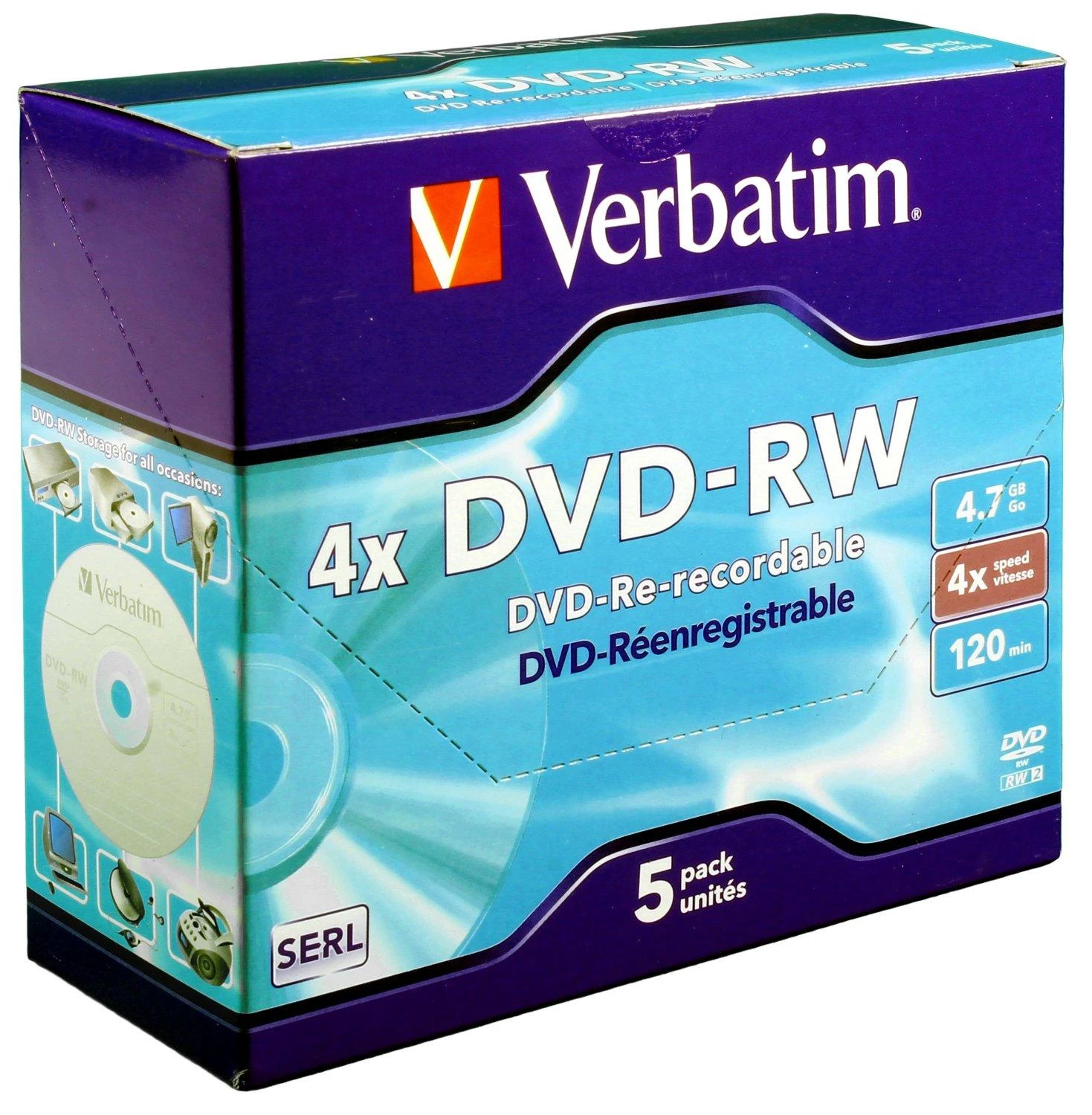 Verbatim DVD+RW, 4x, 4.7GB, 5vnt (43285)