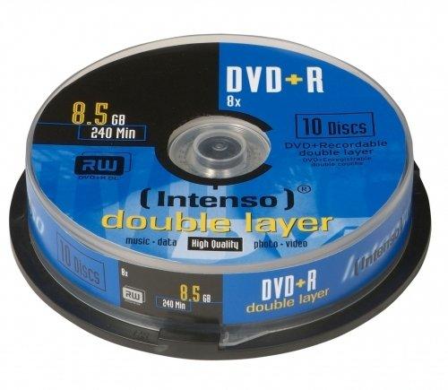 1x10 Intenso DVD+R 8,5GB 8x greitis, dvigubo sluoksnio tortų dėžutė