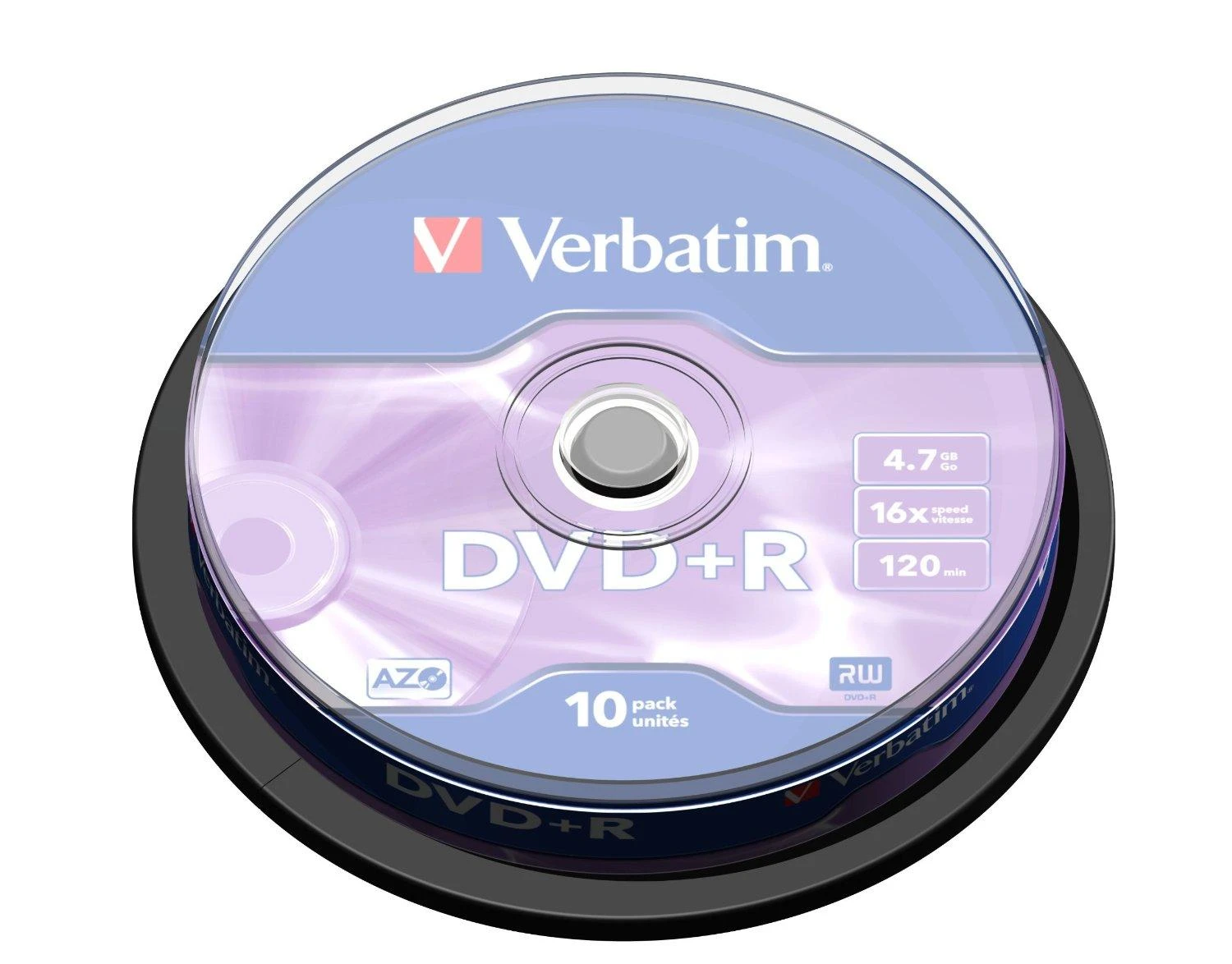 Verbatim DVD+R 4.7GB 16X 10pack AZO Matinis Sidabrinis cake box - 43498