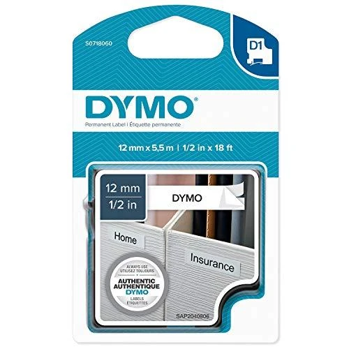D1 ženklinimo juosta ,12mm, juodas tekstas ant baltos juostos, 5,5 m DYMO / 16959