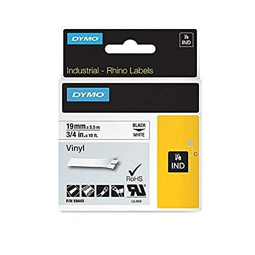 Juostelė DYMO Rhino 19mm x 5.5m, vinilinė, juoda ant balto / S0718620 18445
