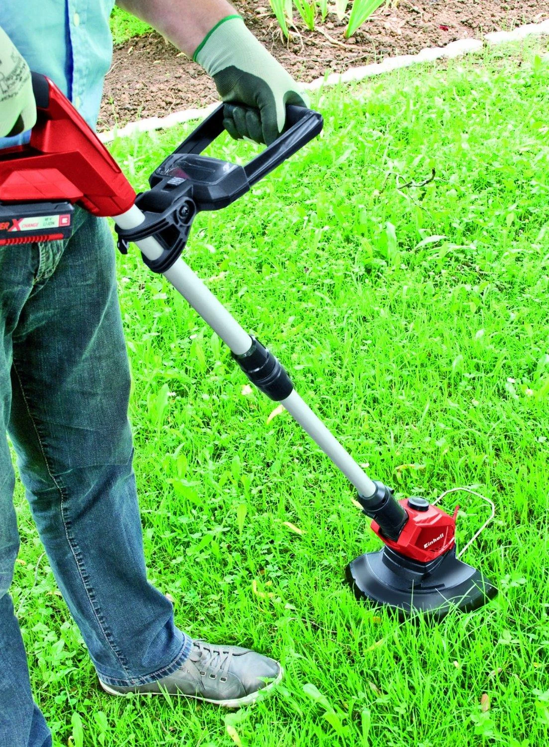 Akumuliatorinė žoliapjovė Einhell GE-CT 18 Li Power X-Change (240mm pjovimo plotis, 20 plastikinių peiliukų, be akumuliatoriaus ir kroviklio)