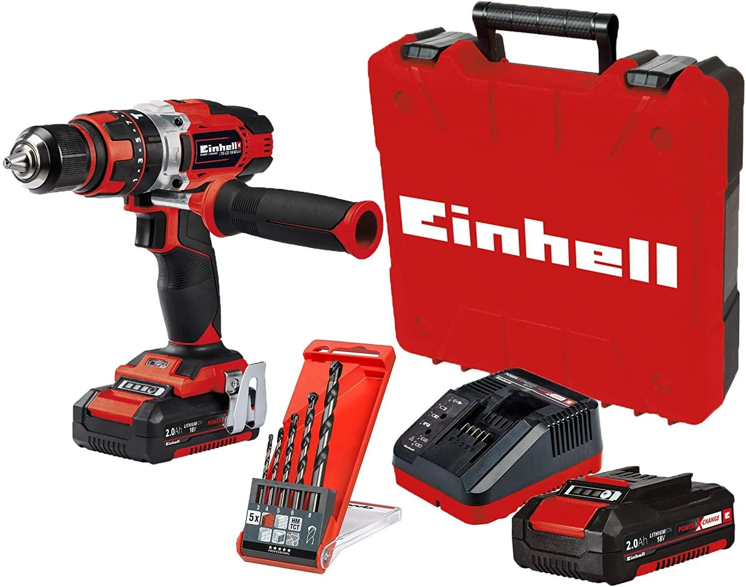 Einhell suktuvas-gręžtuvas su priedų rinkiniu ir nešiojimo dėklu