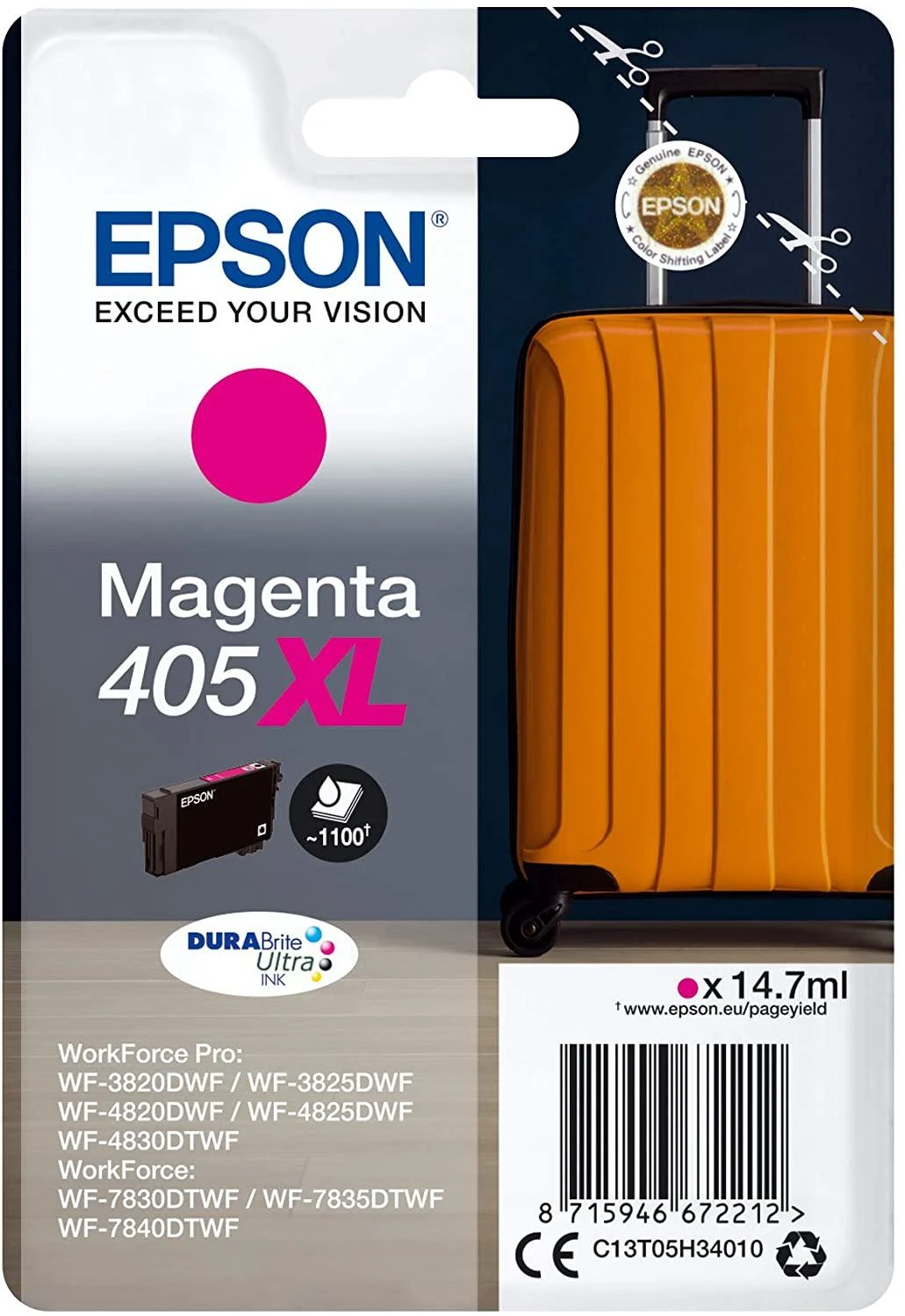 Epson 405XL (C13T05H34010) kasetė rašaliniams spausdintuvams, Purpurinė (1100 psl.)