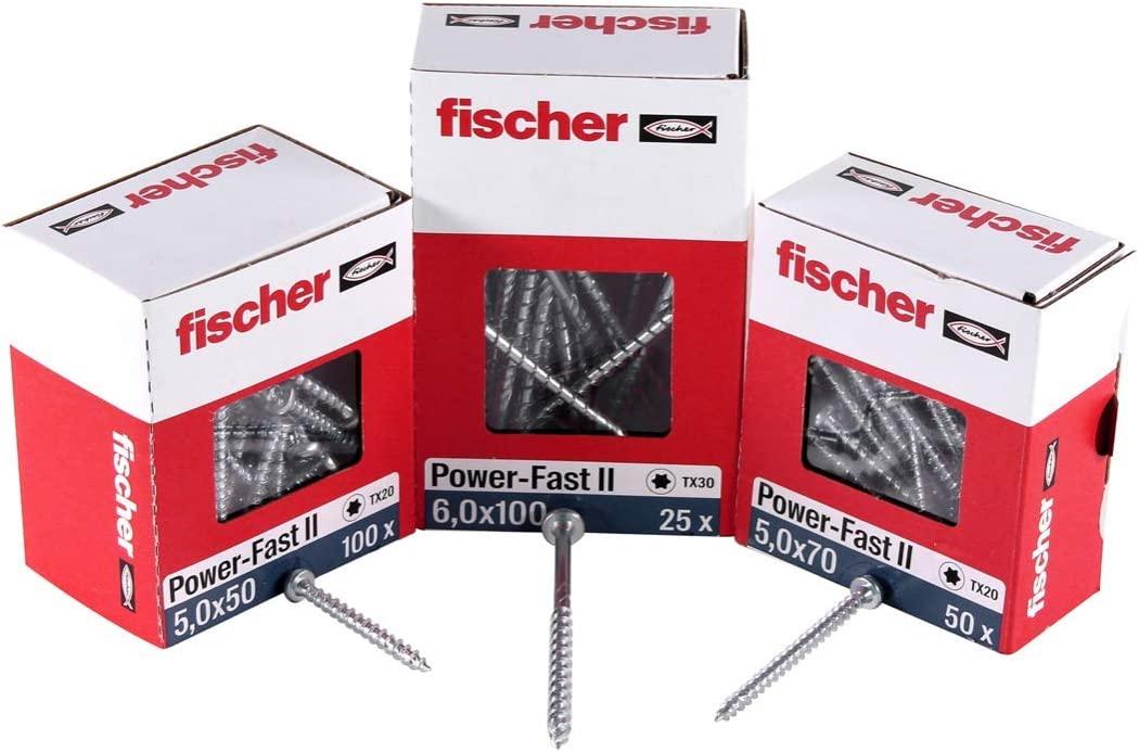 Fischer Spanplattenschraube Power-Fast II 6,0x140 Senkkopf (50 Stück, Teilgewinde, verzinkt)