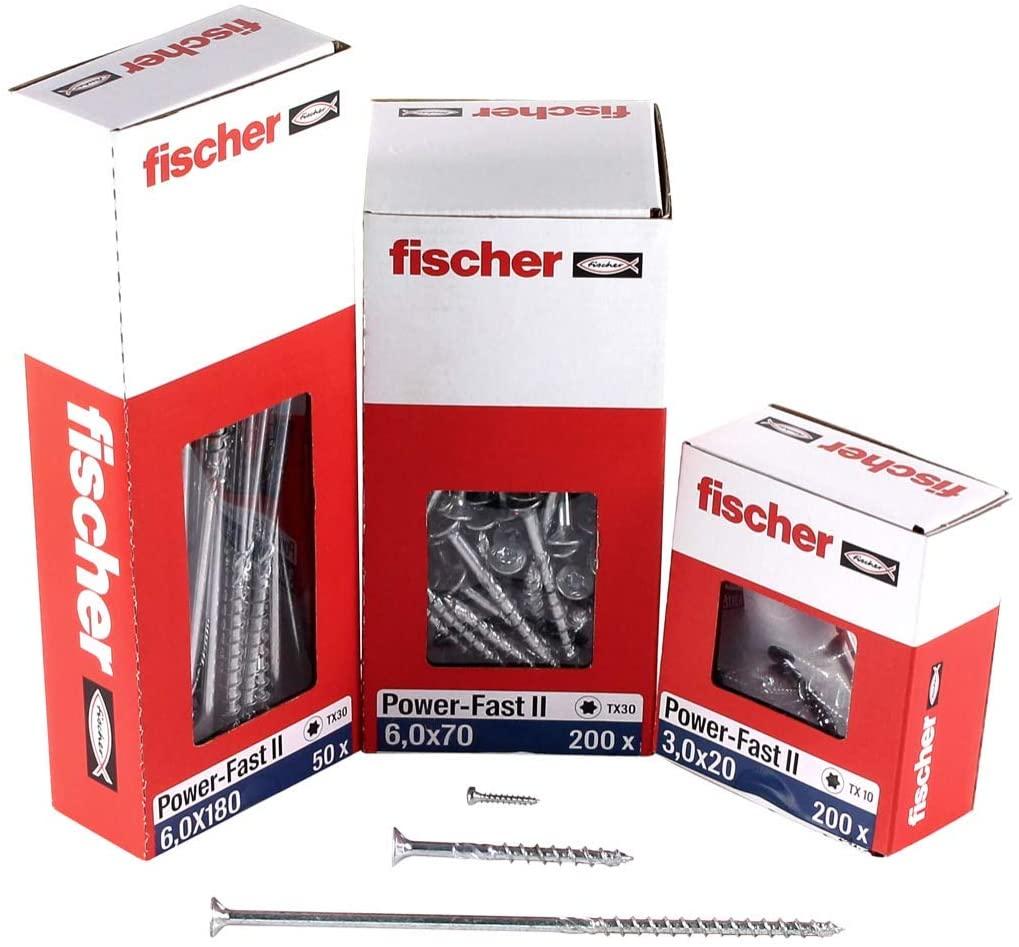 Fischer Spanplattenschraube Power-Fast II 6,0x160 Senkkopf (50 Stück, Teilgewinde, verzinkt)