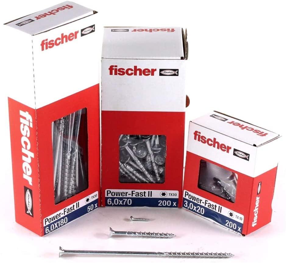 Fischer Spanplattenschraube Power-Fast II 6,0x260 Senkkopf (25 Stück, Teilgewinde, verzinkt)
