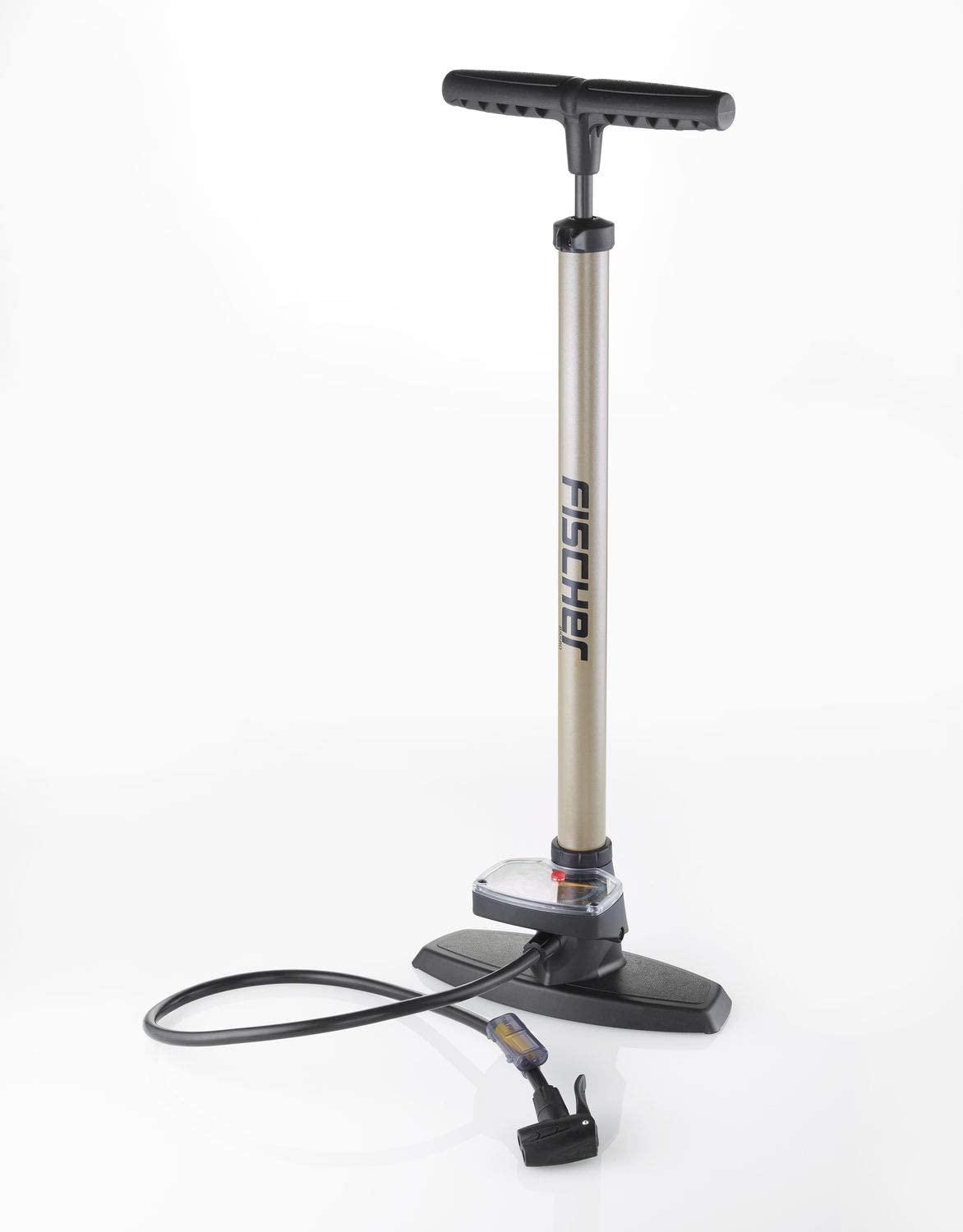 FISCHER professional bicycle stand pump, manometer, duo head, air pump (juodas/sidabrinis, incl. adapter)