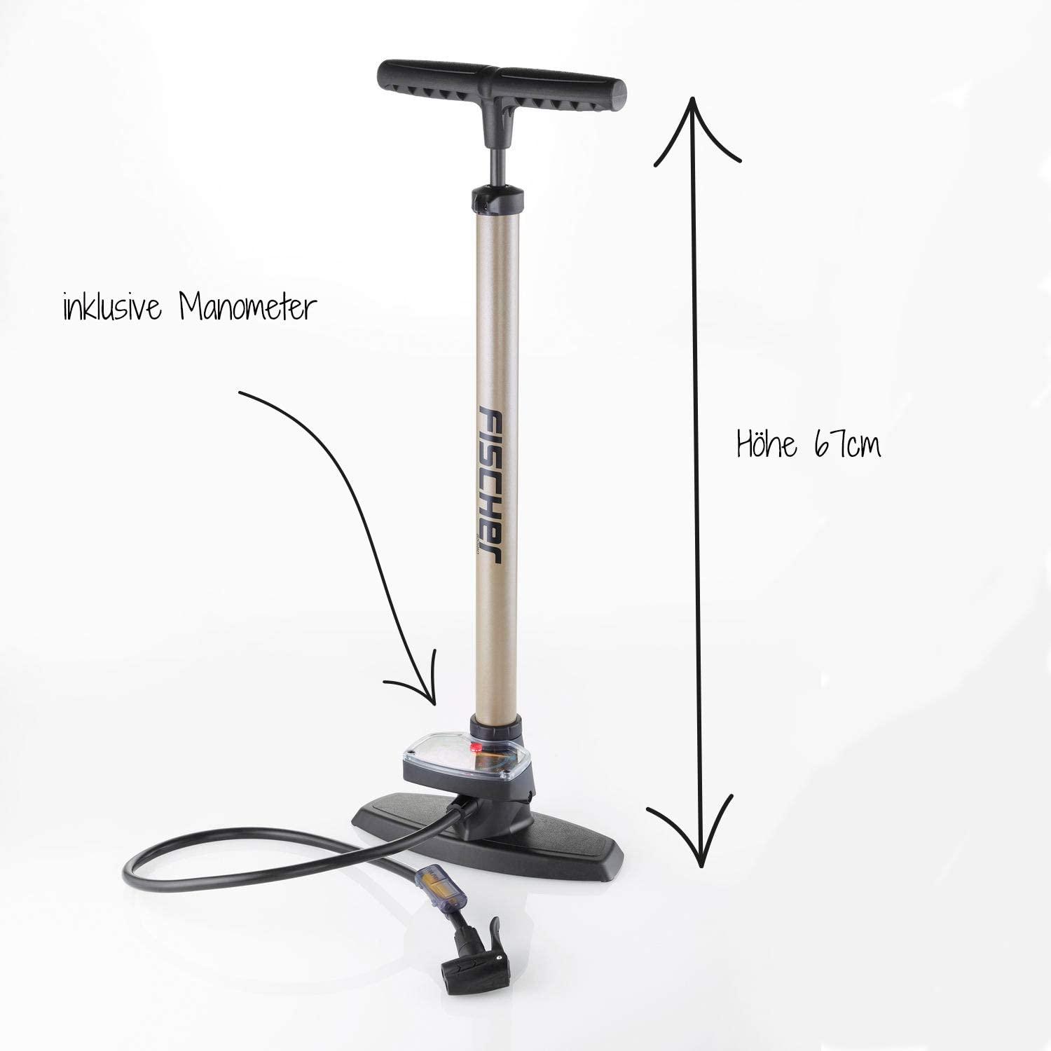 FISCHER professional bicycle stand pump, manometer, duo head, air pump (juodas/sidabrinis, incl. adapter)