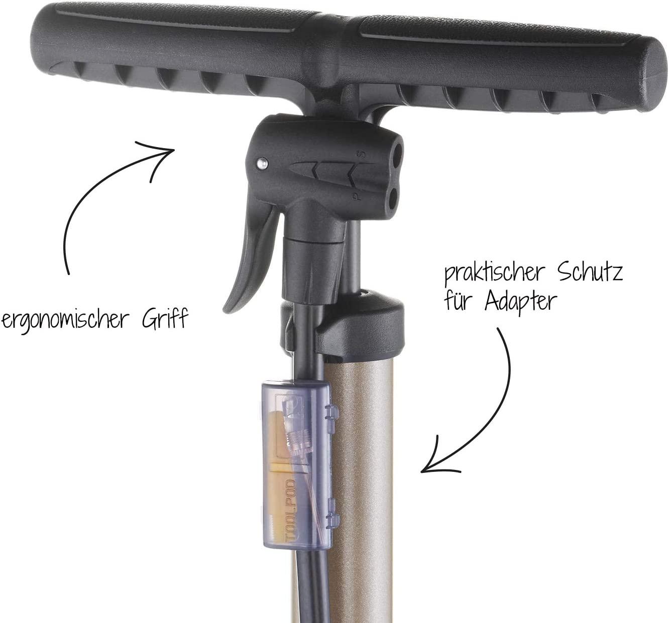 FISCHER professional bicycle stand pump, manometer, duo head, air pump (juodas/sidabrinis, incl. adapter)