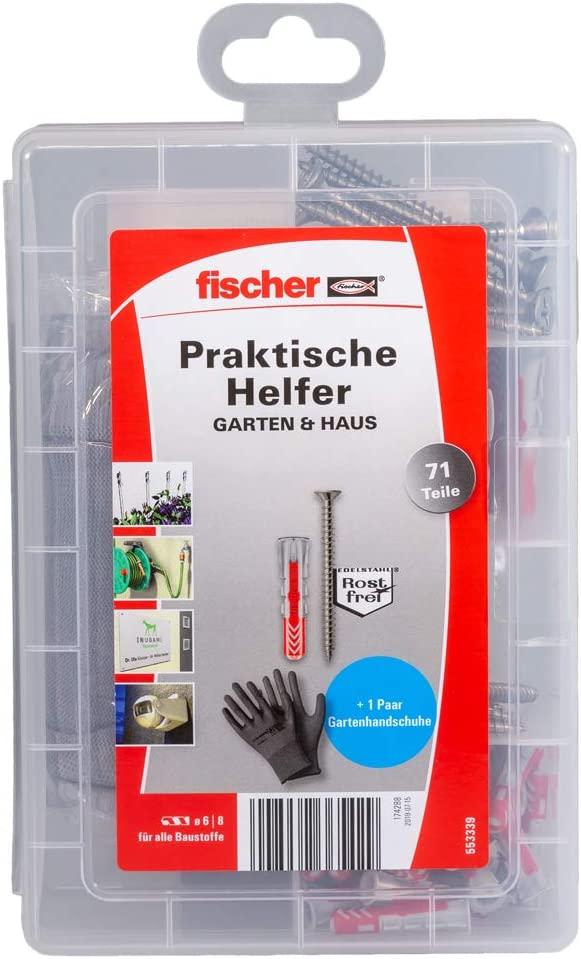 Fischer FISCHER praktiški pagalbininkai sodas ir namas, kaiščiai (šviesi pilka/raudona, 71 vnt.)