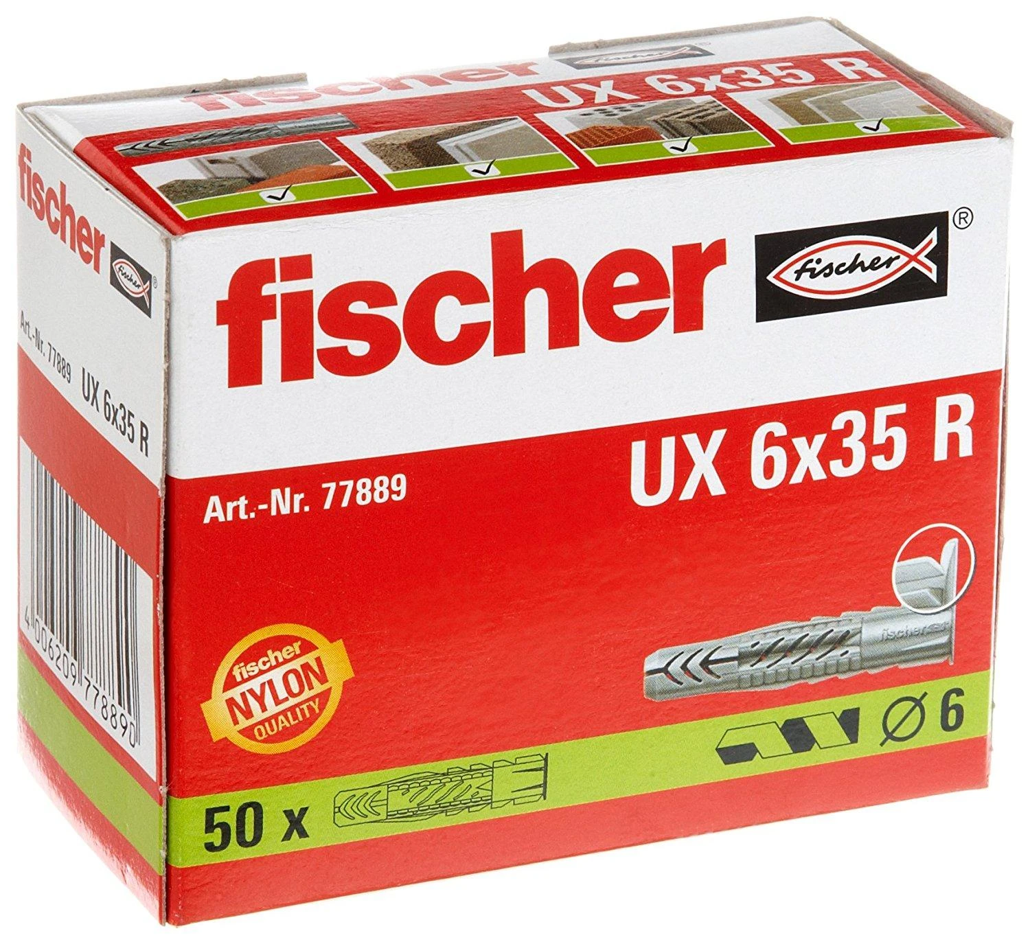 Solar Plus Fischer Universaldübel UX 6x35 R (hellgrau, 50 Stück)
