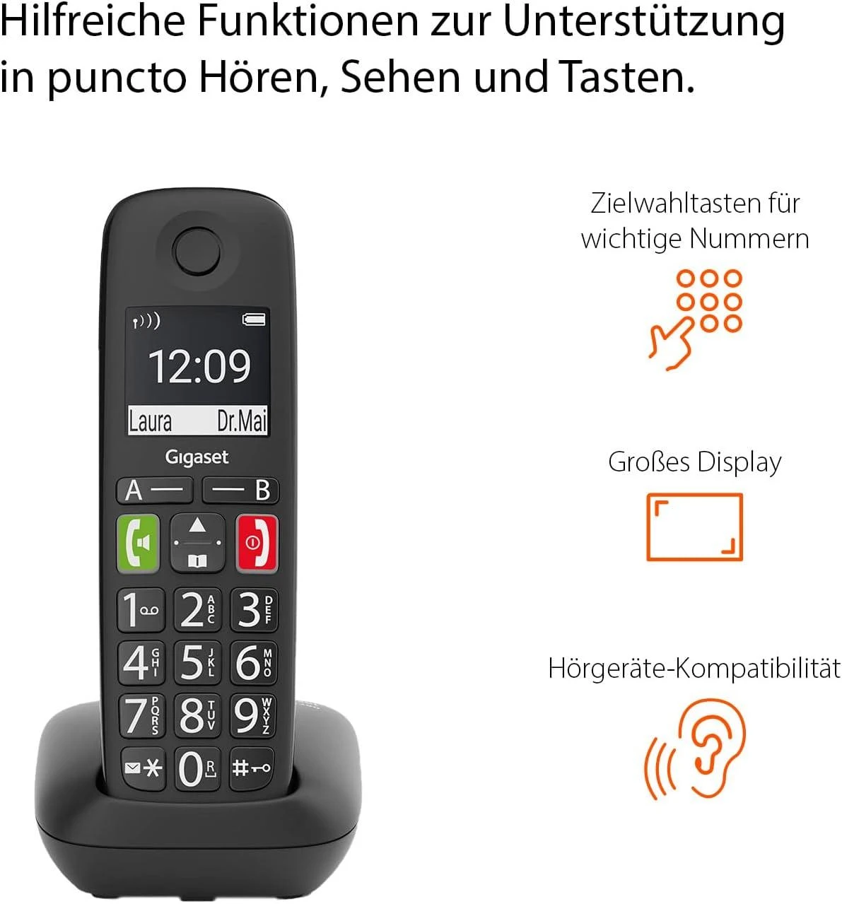 GIS Gigaset E290 Analoginio ryšio / DECT telefonas Skambintojo ID Juoda