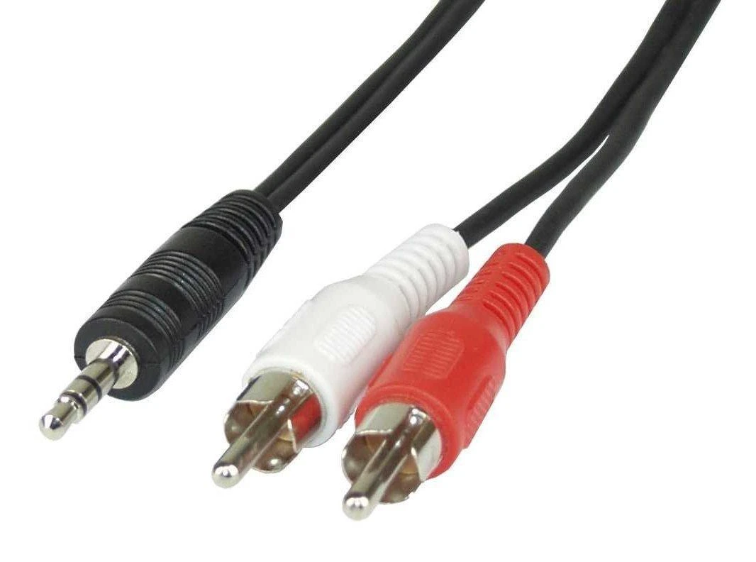 3,5 mm į 2x RCA stereo kabelio jungtys