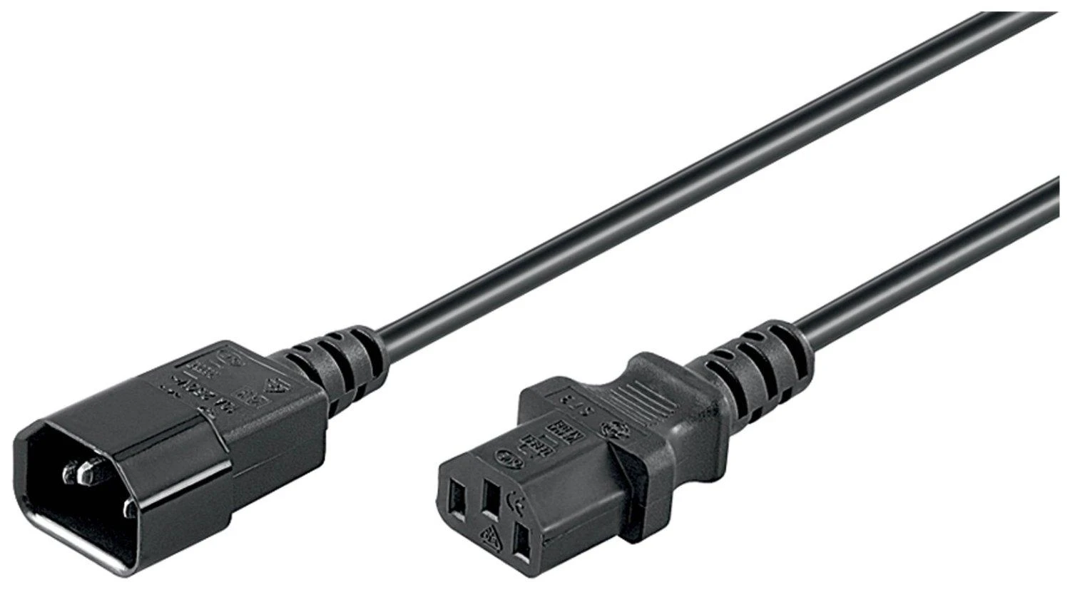 Goobay Prailginimo laidas su C13 lizdu ir C14 kištuku, 1 m, juodas, 1 m, IEC C14, IEC C13, H05VV-F3G, 250 V
