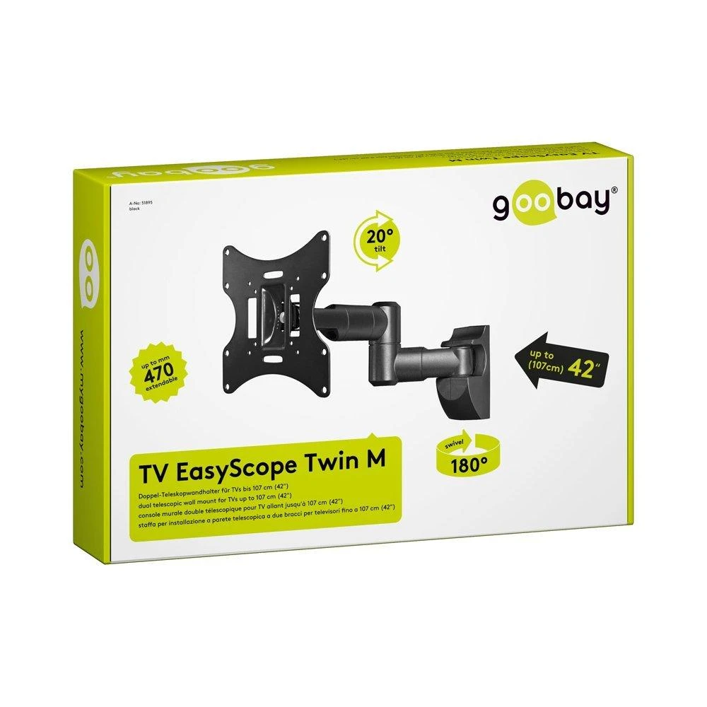 Laikiklis Goobay TV EasyScope Twin M 51885 Wall Mount, 17-42 ", Maximum weight (capacity) 30 kg, Juodas