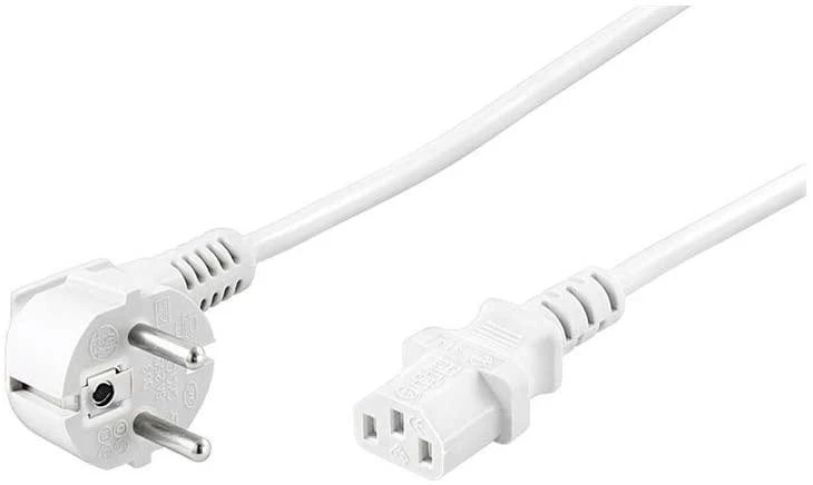 Goobay F tipas, CEE 7/7 - C13 maitinimo laidas su kampiniu kištuku, 2 m, baltas