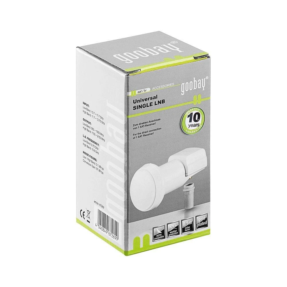 Wentronic „Goobay“ universalus vieno LNB, baltai pilkas - skaitmeninis SAT LNB (DVB-S2) 1 abonentui (4K / HDTV / 3D priėmimas) (67269)