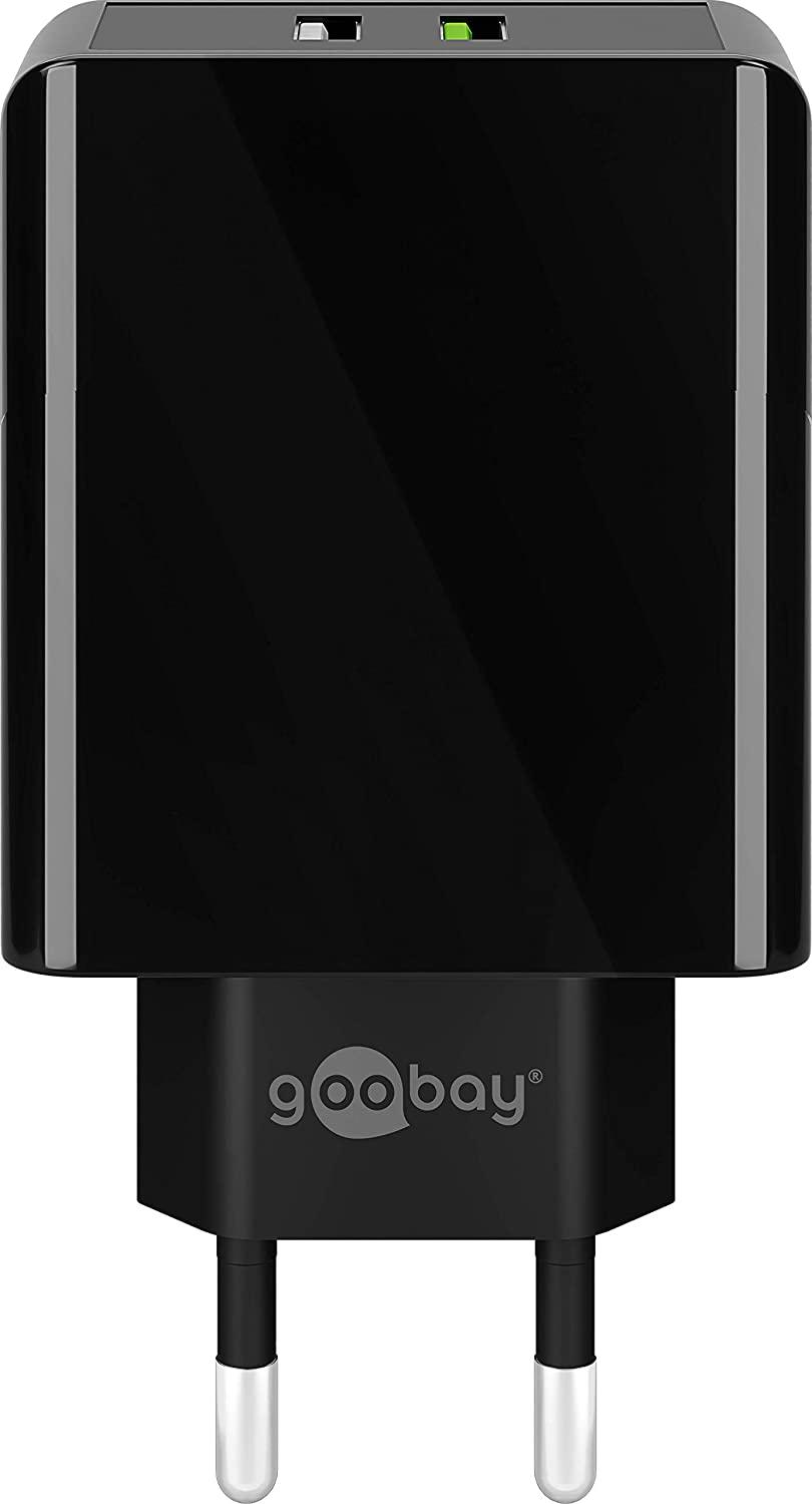 Goobay dvigubas USB greitas įkroviklis USB/QC3.0 (28W) juodas