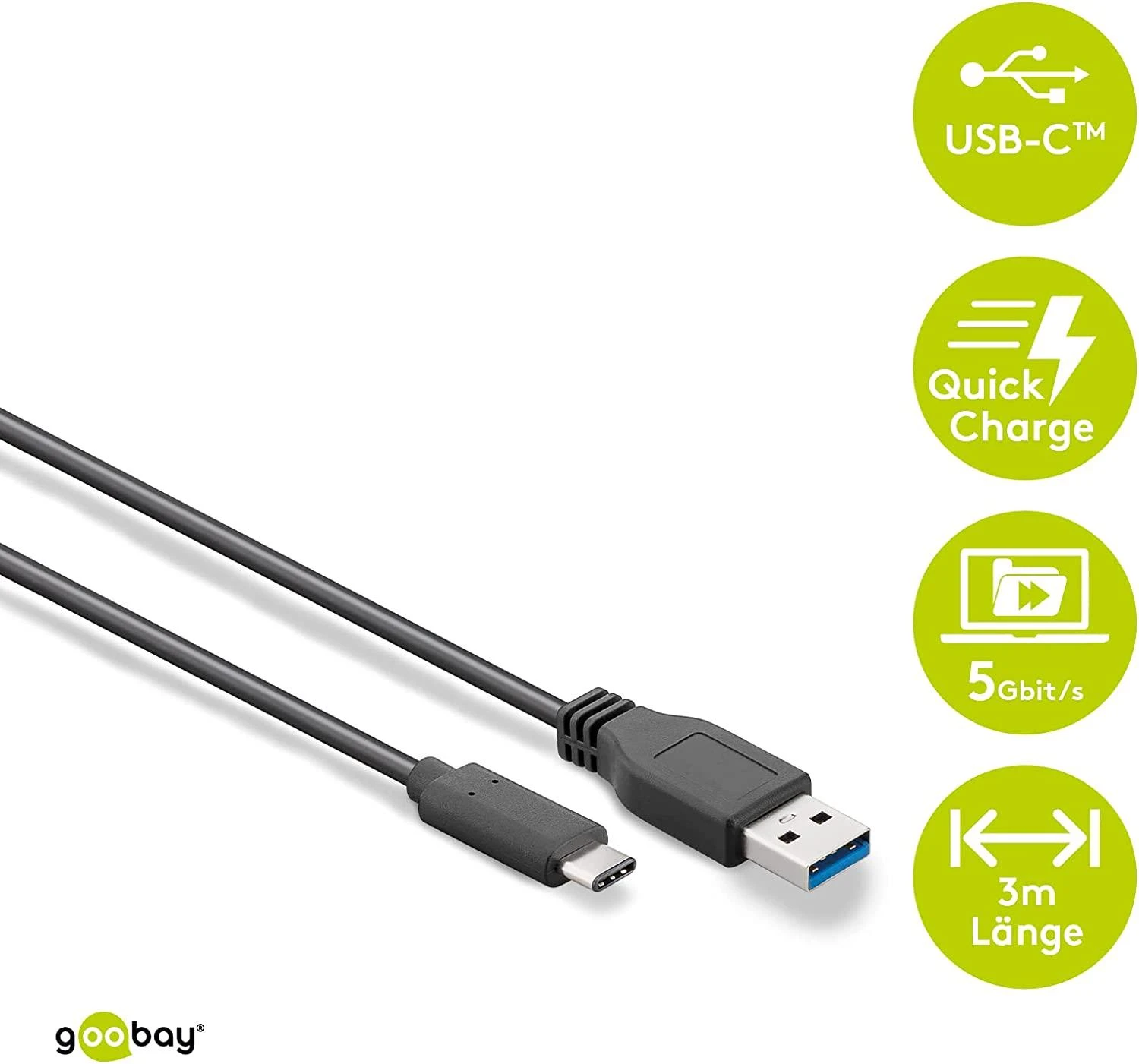 Goobay | Sinchronizavimas ir įkrovimas Super Speed | 73141 | USB-C į USB A USB -C | A tipo USB 3.0 (vyriškas)