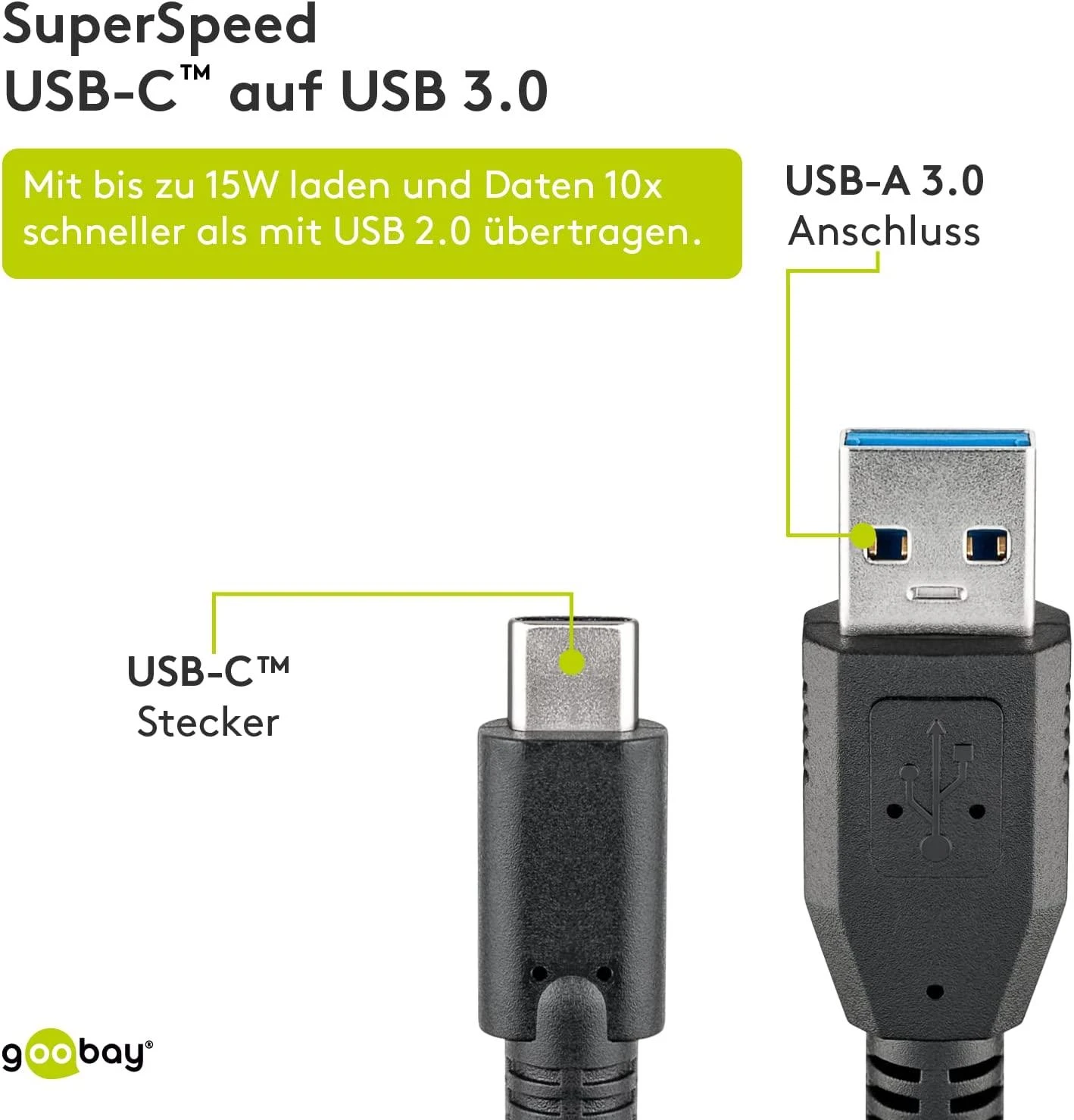 Goobay | Sinchronizavimas ir įkrovimas Super Speed | 73141 | USB-C į USB A USB -C | A tipo USB 3.0 (vyriškas)