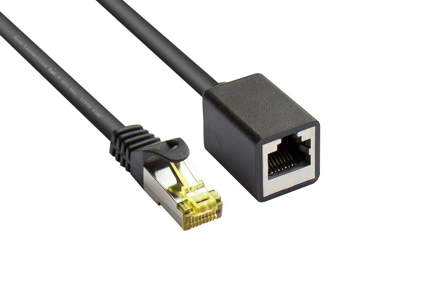 Nezatříděno Geros jungtys RJ45 Patch kabelio prailginimas su Cat.7 RohCable ir užrakto apsauga (RNS), S/FTP, PiMF, be halogenų, 600MHz, OFC, juodas, 0,5m, Geros jungtys (8070VR- 005S)