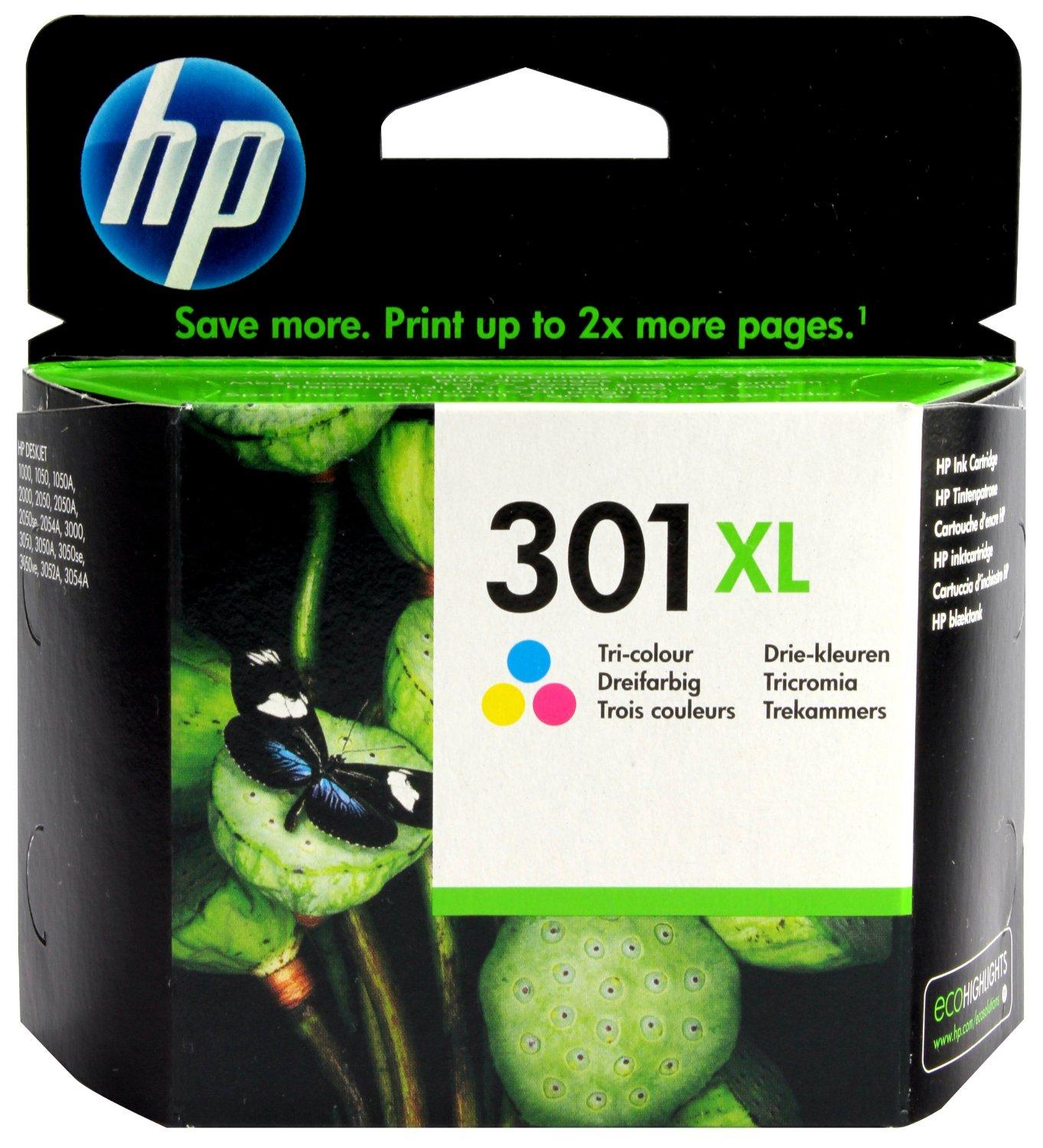 Hewlett Packard (HP) HP 301XL didelės talpos trijų spalvų rašalo kasetė, 330 puslapių, skirta HP Deskjet 1000, 1050, 2050, 3000, 3050