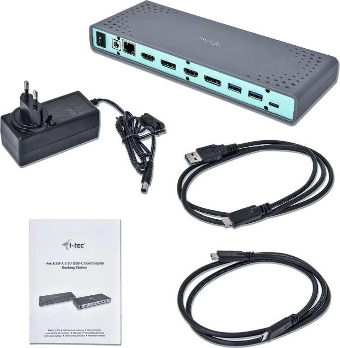 I-TEC USB 3.0 / USB-C Dualdock 1x 5K 2x 4K 60Hz 2x HDMI 2x DP 1x GLAN 6x USB 3.0 1x Audio / Mic Jack Kensington, suderinamas su TB 3