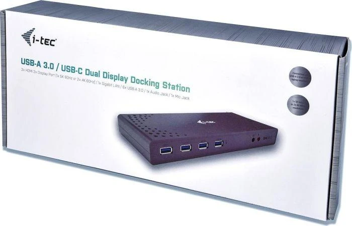 I-TEC USB 3.0 / USB-C Dualdock 1x 5K 2x 4K 60Hz 2x HDMI 2x DP 1x GLAN 6x USB 3.0 1x Audio / Mic Jack Kensington, suderinamas su TB 3
