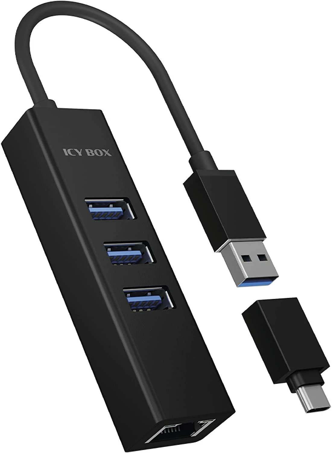 „Raidsonic“ | 4 privatūs įrenginiai, palaikantys USB 3.0 A tipo, C tipo, gigabito LAN | „Icy Box IB-HUB1419-LAN“