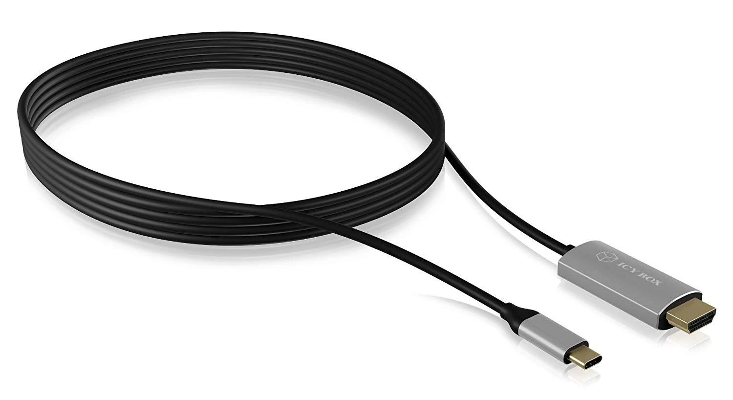 Icy Box USB-C į HDMI laidas su pilkomis jungtimis