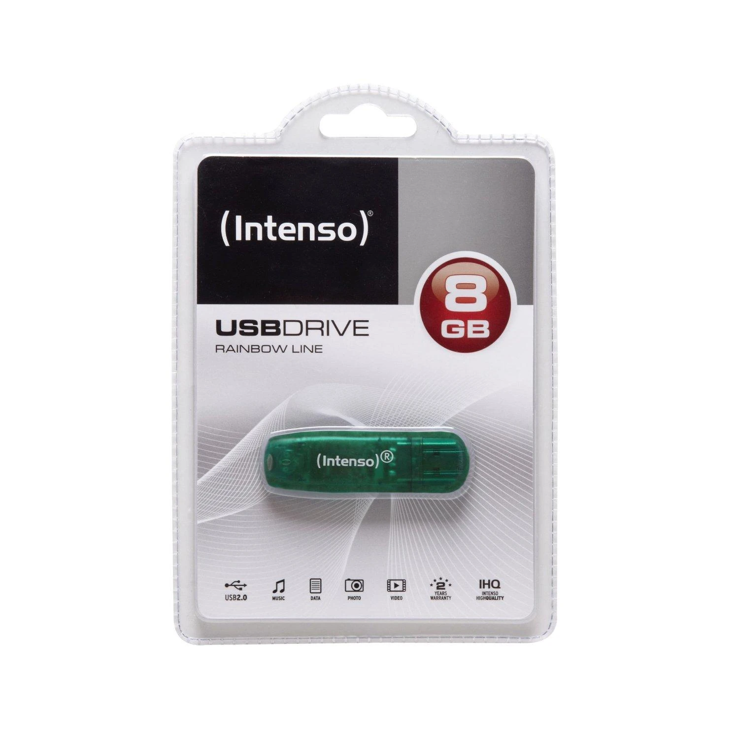 3P - KAINOS PRODUKTAI INTENSO USB atmintukas 8GB Žalias Raktų pakabukas LED Šviesa Medžiaga Skaidrus Plastikas Hi Speed USB 2.0 15 gramų