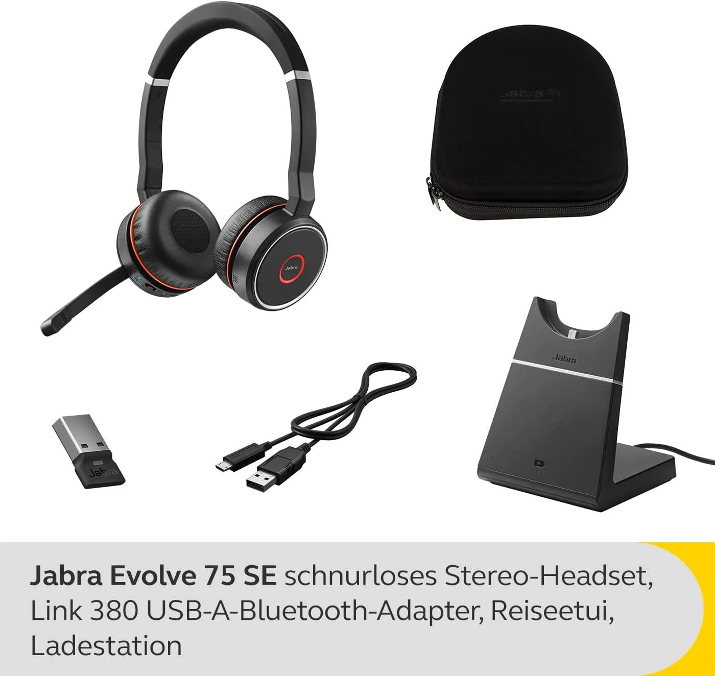 Belaidės ausinės su mikrofonu Jabra Evolve 75 SE UC Stereo, Bluetooth, With Charging Stovas