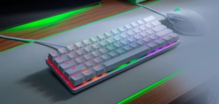 60% Mechaninė Žaidimų klaviatūra Razer Huntsman Mini Mercury Edition, Clicky Optical Switch (Purple), US išdėstymas