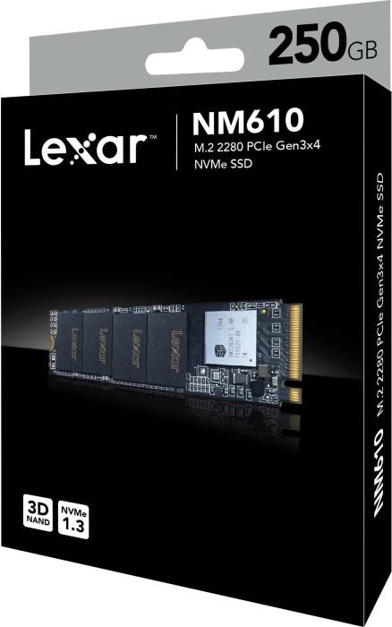 Lexar NVMe SSD NM610 250 GB, SSD form factor M.2 2280, SSD sąsaja PCIe Gen3x4, Rašymo greitis 1200 MB/s, Skaitymo greitis 2000 MB/s